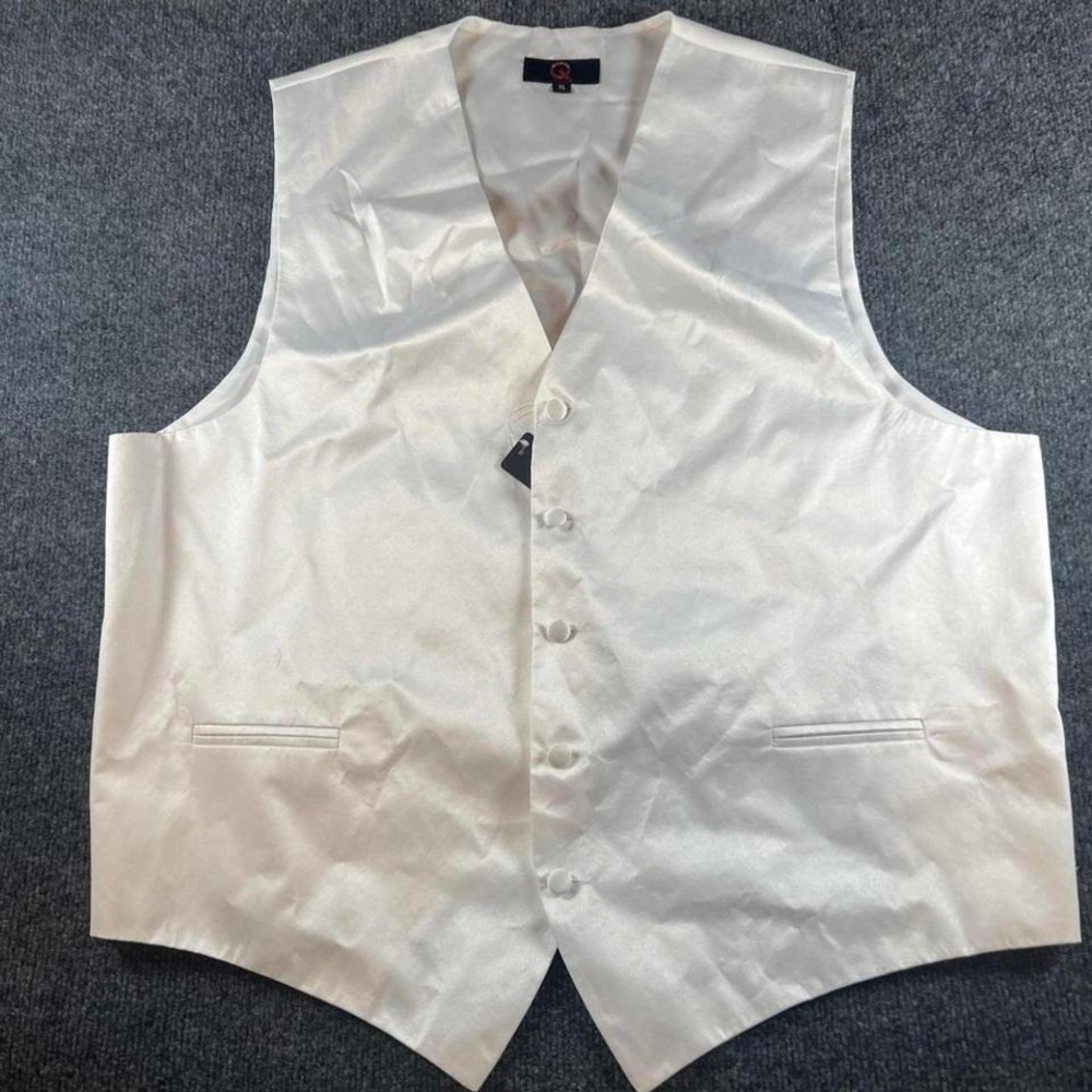 NWT Brand Q Mens white sleeveless pockets button front suit vest size XL Wedding